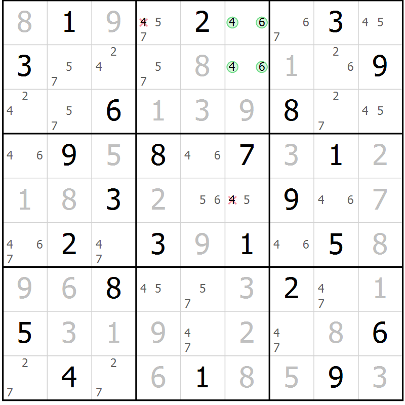 Position des candidats pour la solution de la Gr 37 page 40 du magazine de sudoku Maestro n° 087