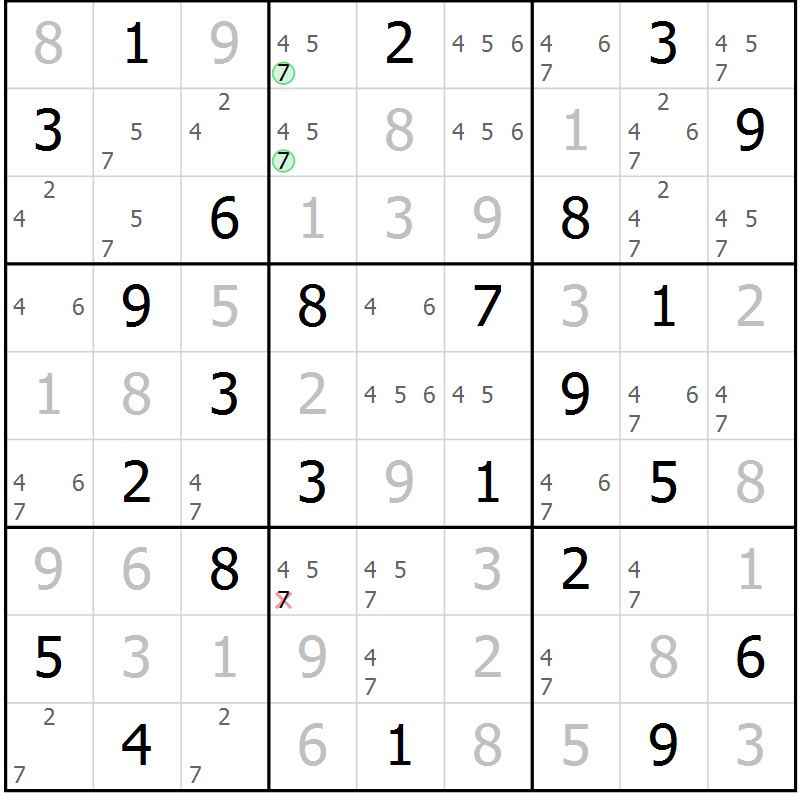 Position des candidats pour la solution de la Gr 37 page 40 du magazine de sudoku Maestro n° 087