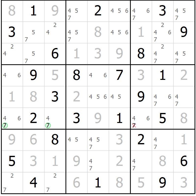 Position des candidats pour la solution de la Gr 37 page 40 du magazine de sudoku Maestro n° 087