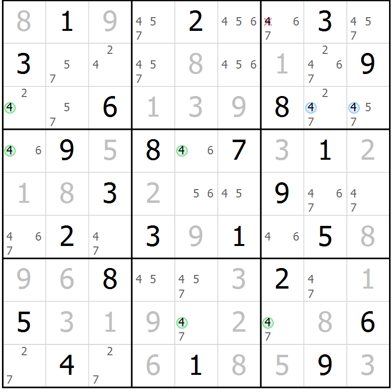 Position des candidats pour la solution de la Gr 37 page 40 du magazine de sudoku Maestro n° 087