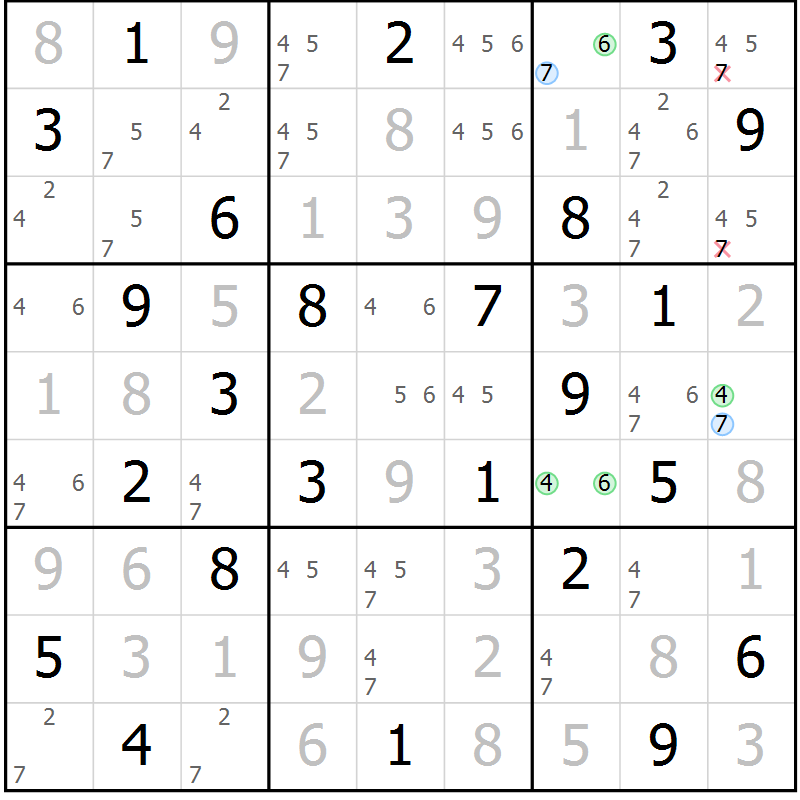 Position des candidats pour la solution de la Gr 37 page 40 du magazine de sudoku Maestro n° 087