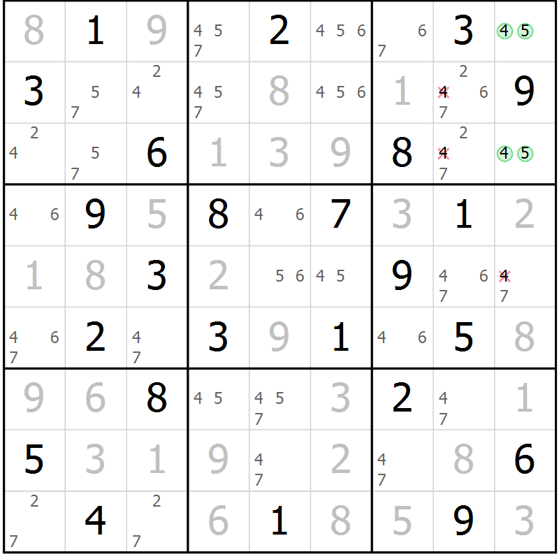 Position des candidats pour la solution de la Gr 37 page 40 du magazine de sudoku Maestro n° 087