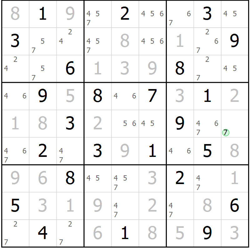 Position des candidats pour la solution de la Gr 37 page 40 du magazine de sudoku Maestro n° 087