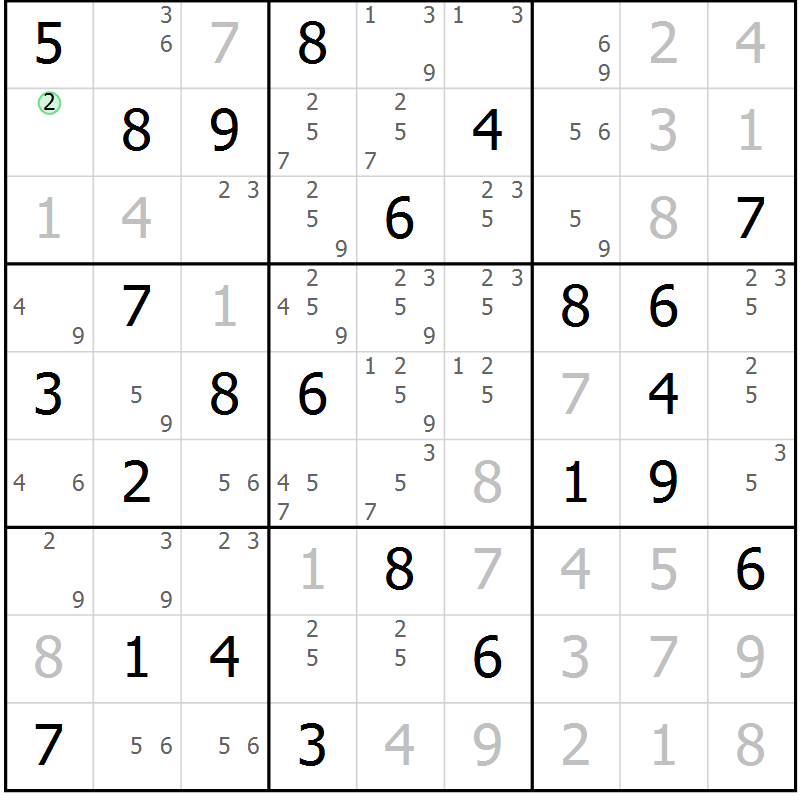 Position des candidats pour la solution de la Gr 38 page 41 du magazine de sudoku Maestro n° 087