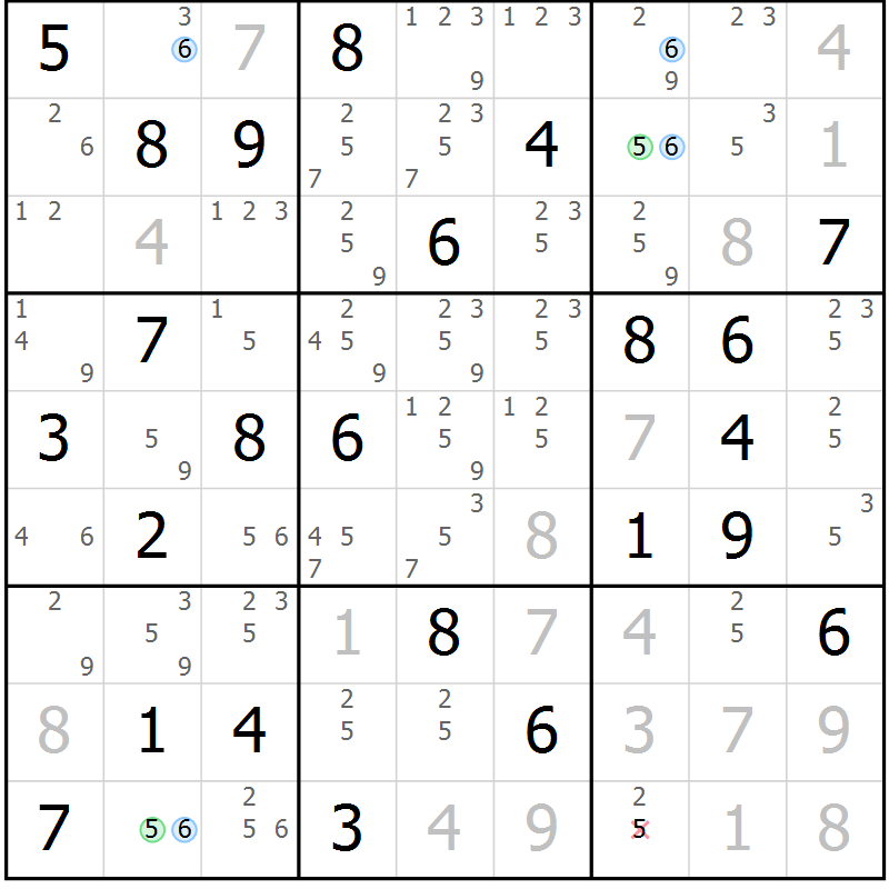 Position des candidats pour la solution de la Gr 38 page 41 du magazine de sudoku Maestro n° 087