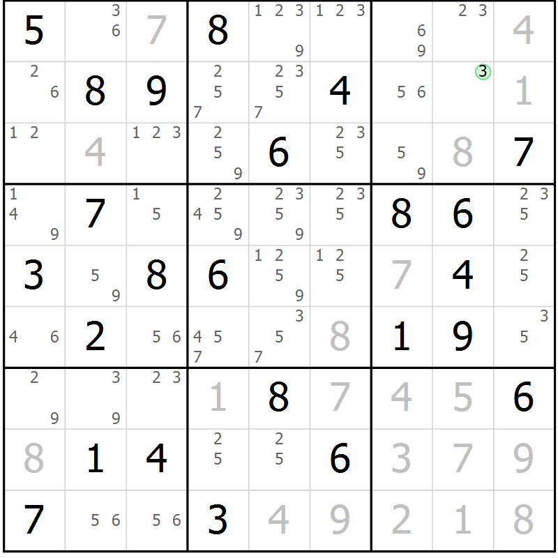Position des candidats pour la solution de la Gr 38 page 41 du magazine de sudoku Maestro n° 087