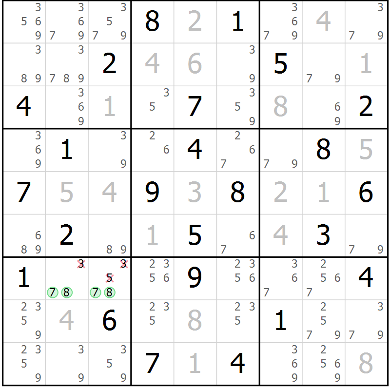 Position des candidats pour la solution de la Gr 39 page 42 du magazine de sudoku Maestro n° 087
