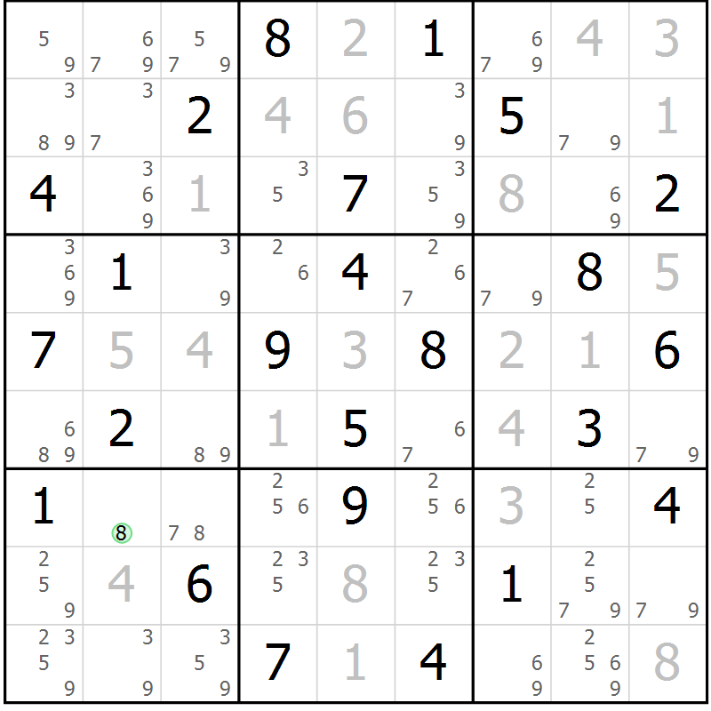 Position des candidats pour la solution de la Gr 39 page 42 du magazine de sudoku Maestro n° 087