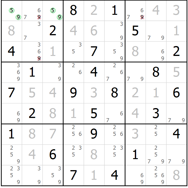 Position des candidats pour la solution de la Gr 39 page 42 du magazine de sudoku Maestro n° 087