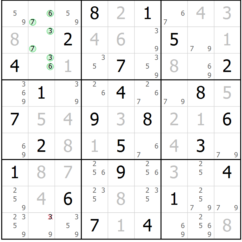 Position des candidats pour la solution de la Gr 39 page 42 du magazine de sudoku Maestro n° 087