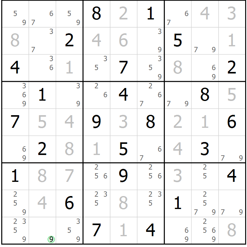 Position des candidats pour la solution de la Gr 39 page 42 du magazine de sudoku Maestro n° 087