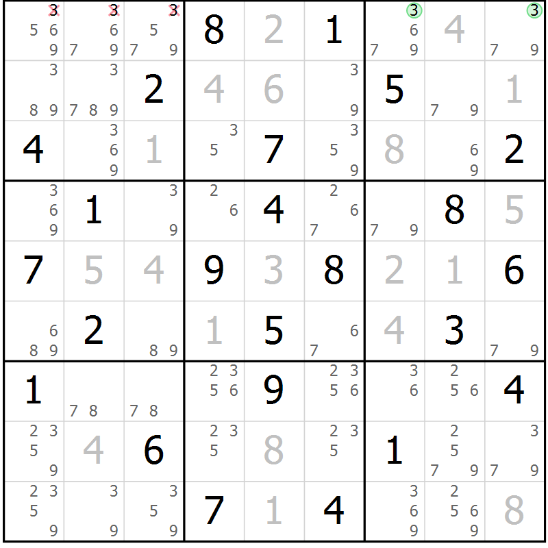 Position des candidats pour la solution de la Gr 39 page 42 du magazine de sudoku Maestro n° 087