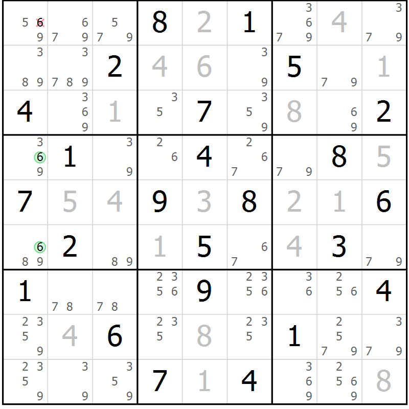 Position des candidats pour la solution de la Gr 39 page 42 du magazine de sudoku Maestro n° 087