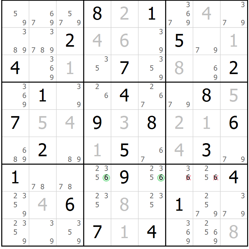 Position des candidats pour la solution de la Gr 39 page 42 du magazine de sudoku Maestro n° 087