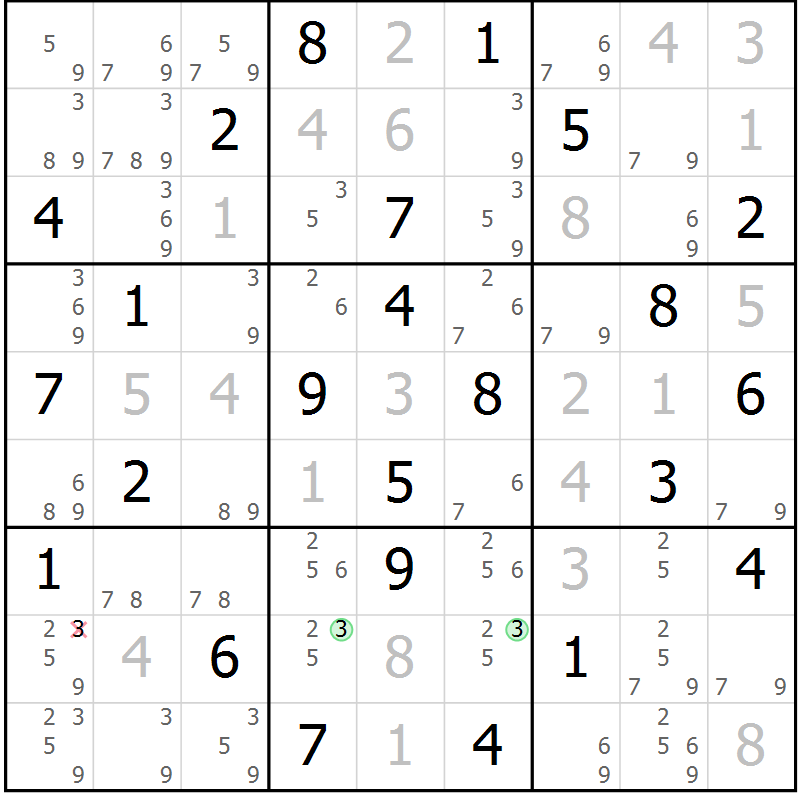 Position des candidats pour la solution de la Gr 39 page 42 du magazine de sudoku Maestro n° 087