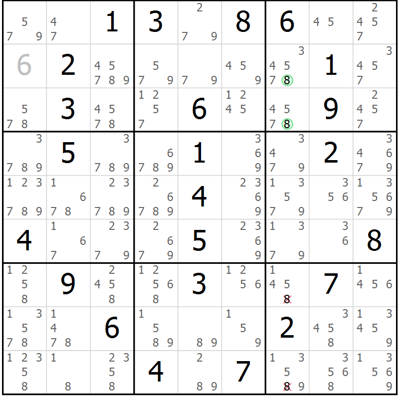 Position des candidats pour la solution de la Gr 4 page 7 du magazine de sudoku Maestro n° 087