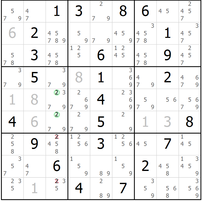 Position des candidats pour la solution de la Gr 4 page 7 du magazine de sudoku Maestro n° 087