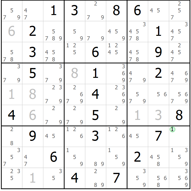 Position des candidats pour la solution de la Gr 4 page 7 du magazine de sudoku Maestro n° 087