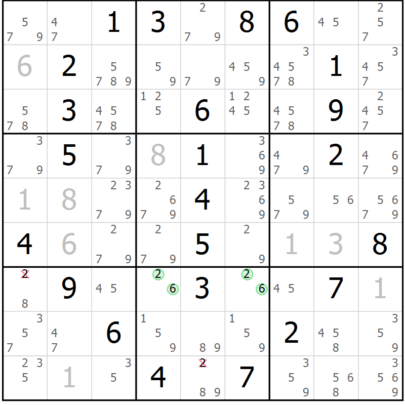 Position des candidats pour la solution de la Gr 4 page 7 du magazine de sudoku Maestro n° 087