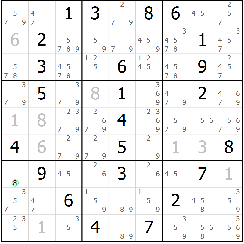 Position des candidats pour la solution de la Gr 4 page 7 du magazine de sudoku Maestro n° 087