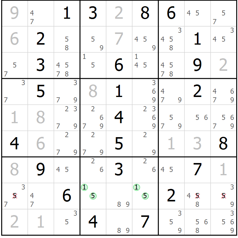 Position des candidats pour la solution de la Gr 4 page 7 du magazine de sudoku Maestro n° 087