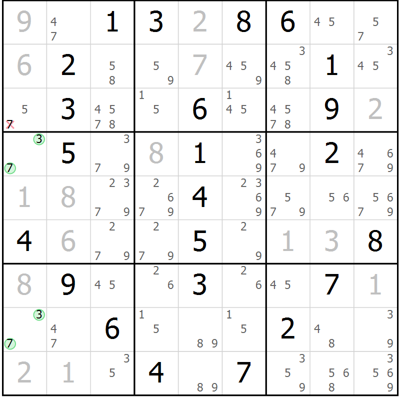 Position des candidats pour la solution de la Gr 4 page 7 du magazine de sudoku Maestro n° 087