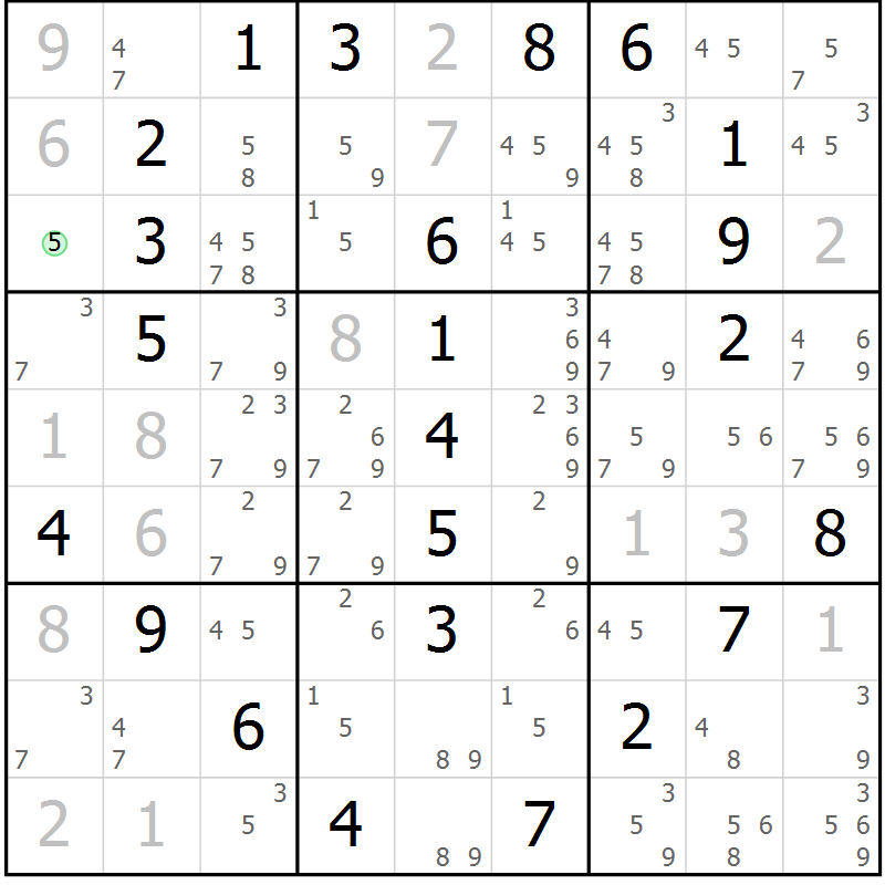 Position des candidats pour la solution de la Gr 4 page 7 du magazine de sudoku Maestro n° 087