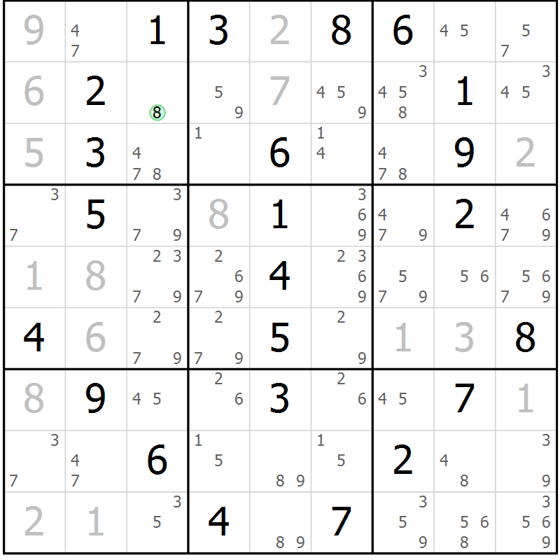 Position des candidats pour la solution de la Gr 4 page 7 du magazine de sudoku Maestro n° 087