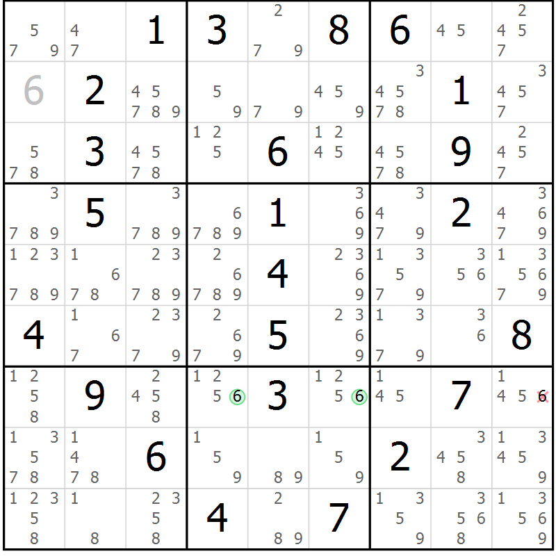 Position des candidats pour la solution de la Gr 4 page 7 du magazine de sudoku Maestro n° 087
