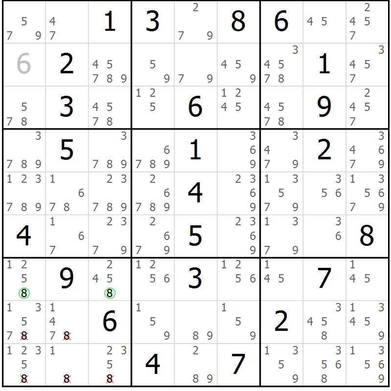 Position des candidats pour la solution de la Gr 4 page 7 du magazine de sudoku Maestro n° 087