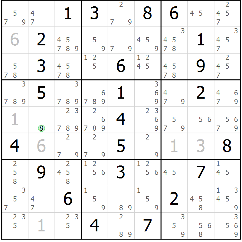 Position des candidats pour la solution de la Gr 4 page 7 du magazine de sudoku Maestro n° 087