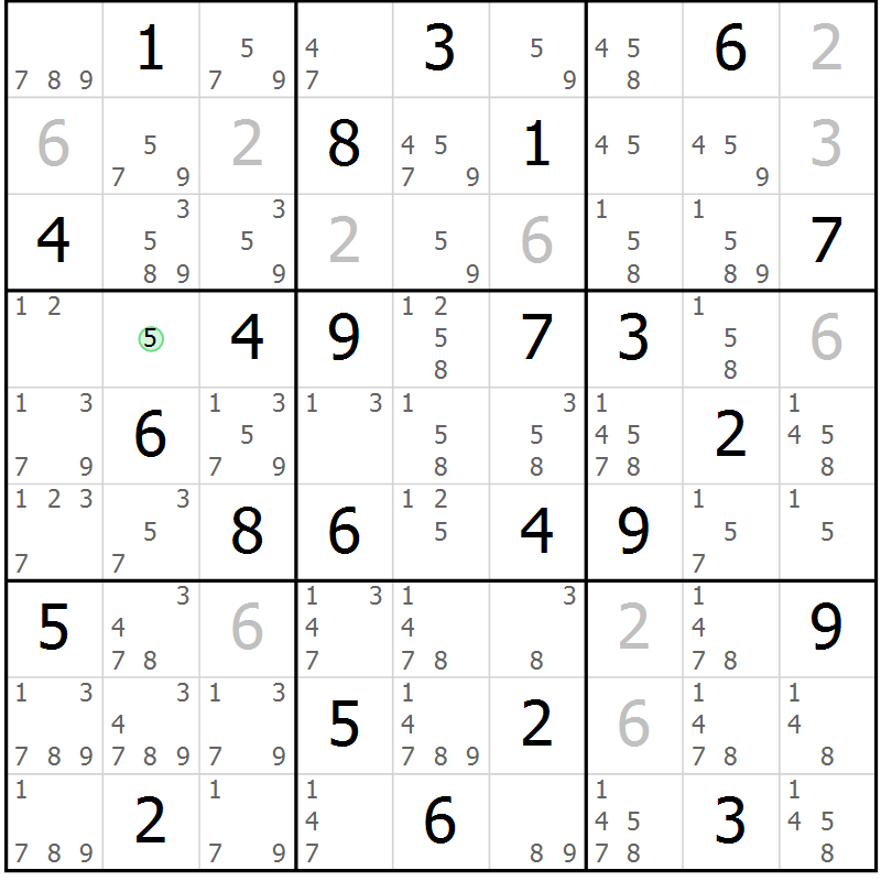 Position des candidats pour la solution de la Gr 40 page 43 du magazine de sudoku Maestro n° 087