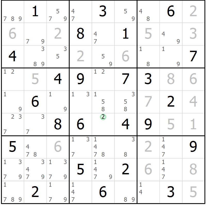 Position des candidats pour la solution de la Gr 40 page 43 du magazine de sudoku Maestro n° 087