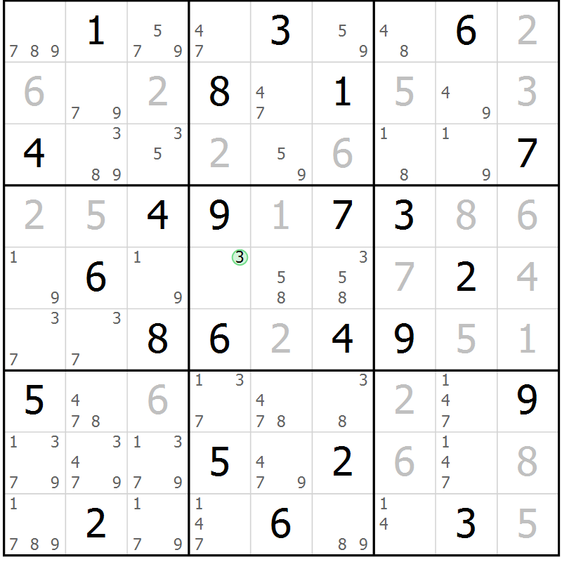 Position des candidats pour la solution de la Gr 40 page 43 du magazine de sudoku Maestro n° 087