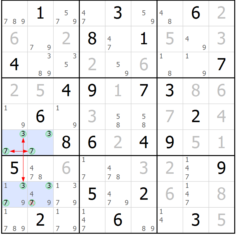 Position des candidats pour la solution de la Gr 40 page 43 du magazine de sudoku Maestro n° 087