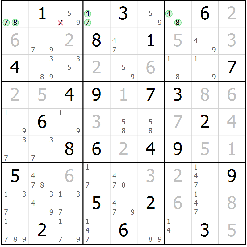 Position des candidats pour la solution de la Gr 40 page 43 du magazine de sudoku Maestro n° 087