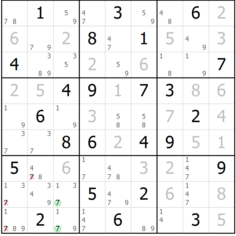 Position des candidats pour la solution de la Gr 40 page 43 du magazine de sudoku Maestro n° 087