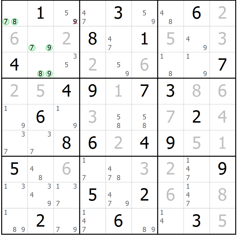 Position des candidats pour la solution de la Gr 40 page 43 du magazine de sudoku Maestro n° 087