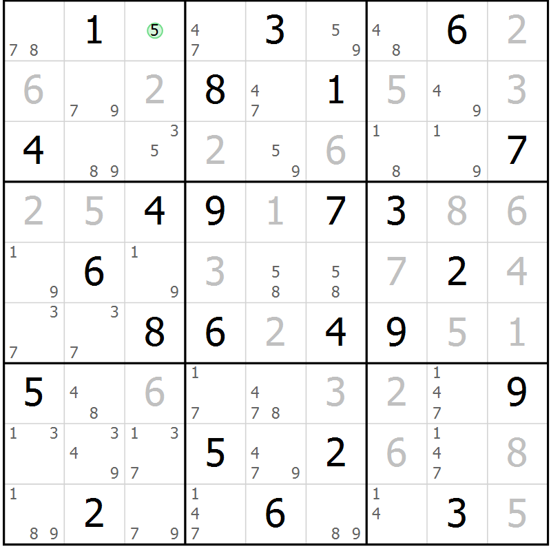 Position des candidats pour la solution de la Gr 40 page 43 du magazine de sudoku Maestro n° 087