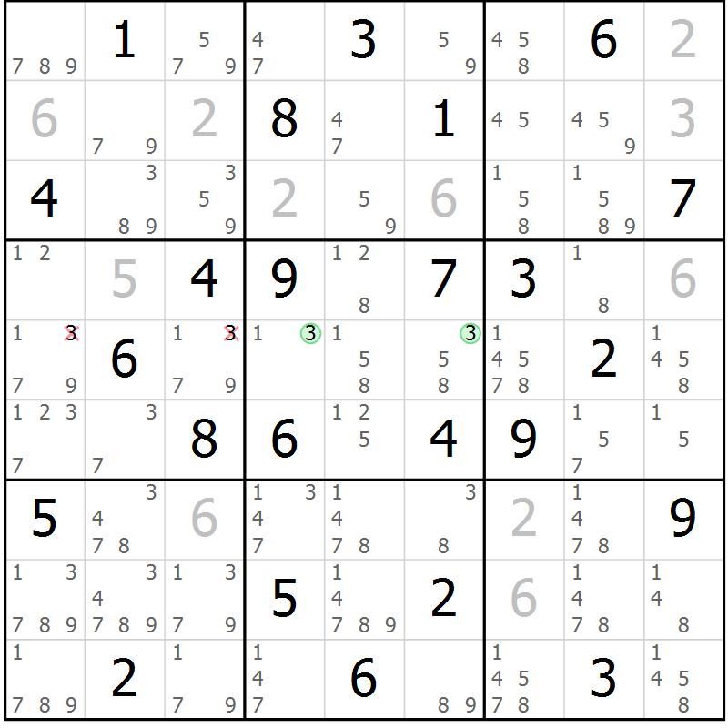 Position des candidats pour la solution de la Gr 40 page 43 du magazine de sudoku Maestro n° 087