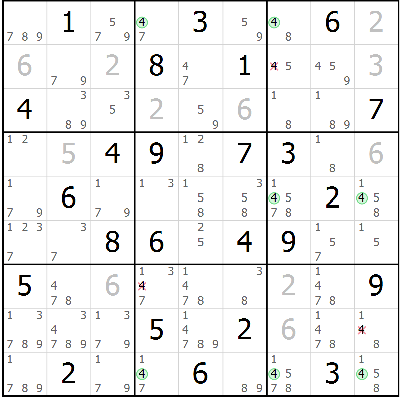 Position des candidats pour la solution de la Gr 40 page 43 du magazine de sudoku Maestro n° 087