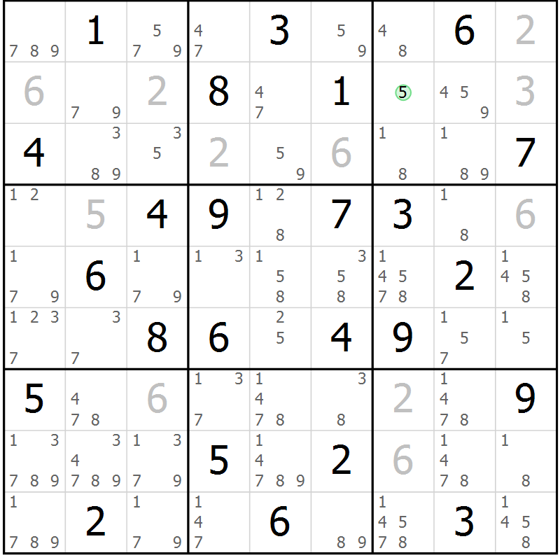 Position des candidats pour la solution de la Gr 40 page 43 du magazine de sudoku Maestro n° 087