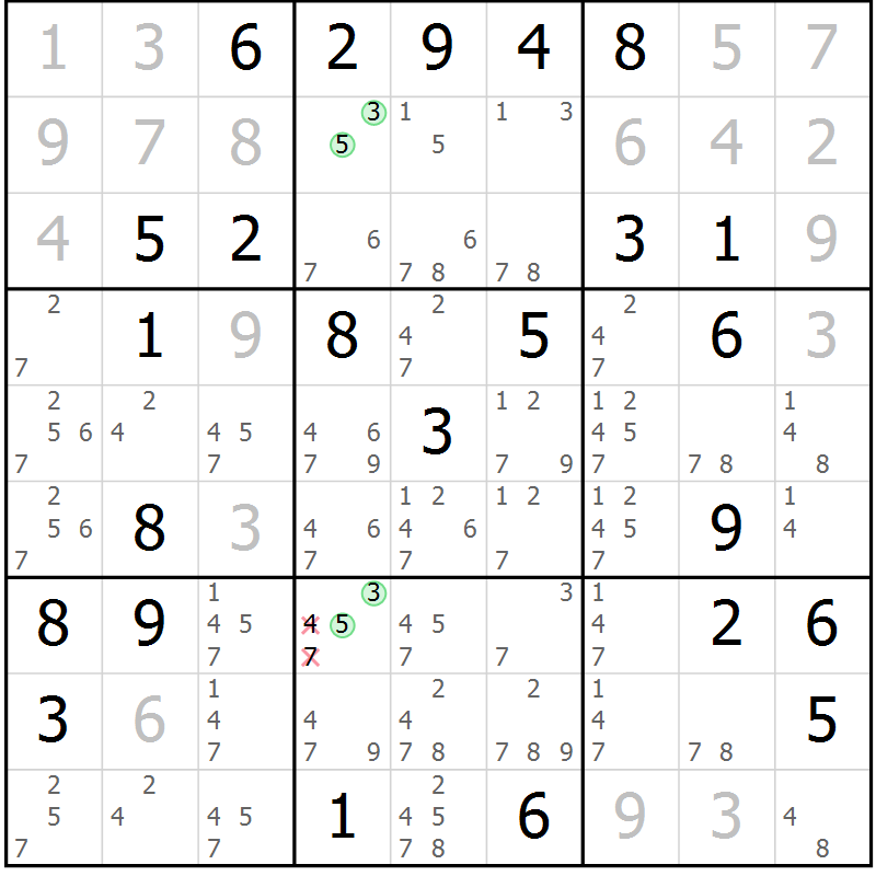 Position des candidats pour la solution de la Gr 41 page 44 du magazine de sudoku Maestro n° 087