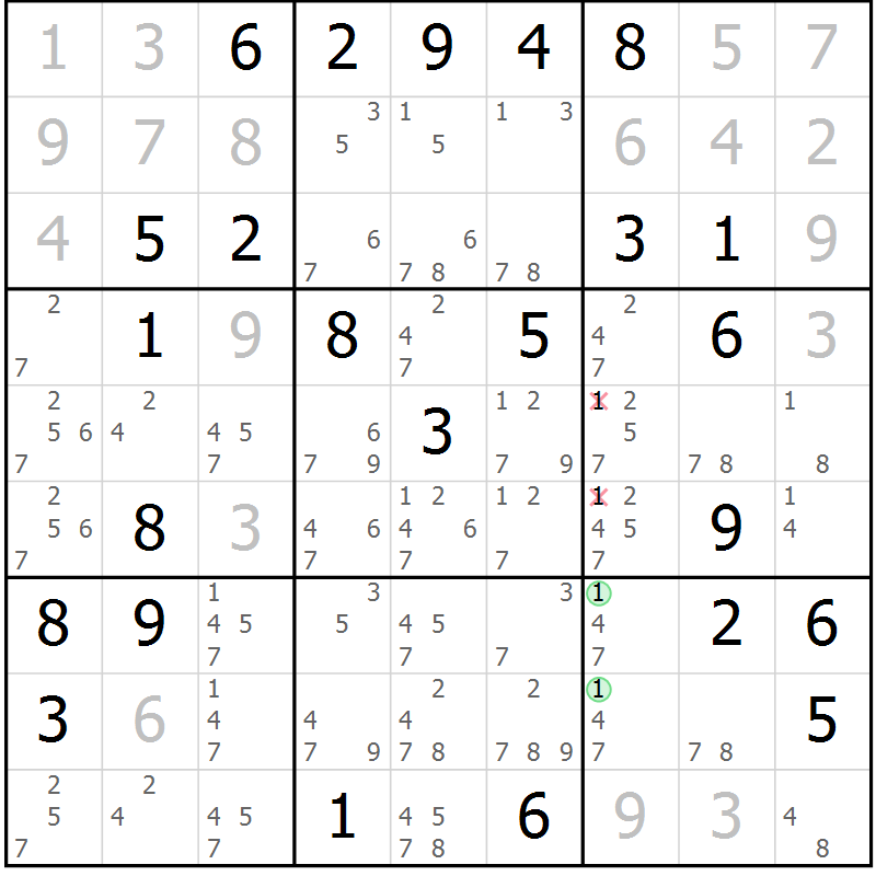 Position des candidats pour la solution de la Gr 41 page 44 du magazine de sudoku Maestro n° 087