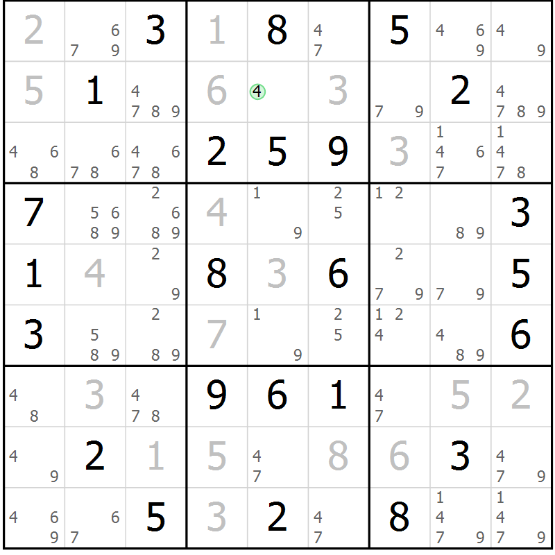 Position des candidats pour la solution de la Gr 42 page 45 du magazine de sudoku Maestro n° 087
