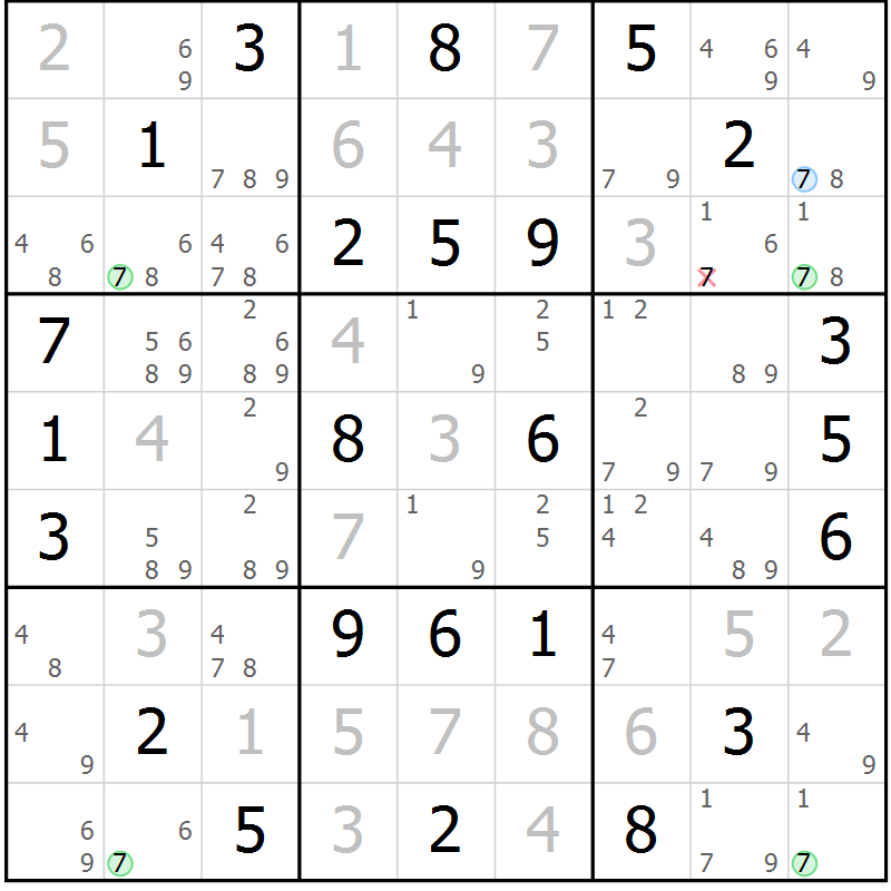 Position des candidats pour la solution de la Gr 42 page 45 du magazine de sudoku Maestro n° 087
