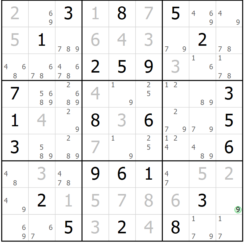 Position des candidats pour la solution de la Gr 42 page 45 du magazine de sudoku Maestro n° 087