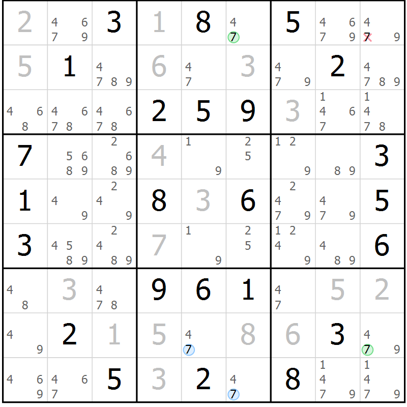 Position des candidats pour la solution de la Gr 42 page 45 du magazine de sudoku Maestro n° 087