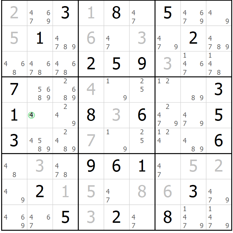 Position des candidats pour la solution de la Gr 42 page 45 du magazine de sudoku Maestro n° 087