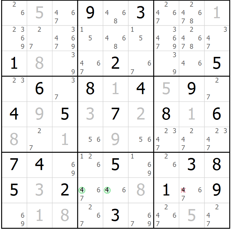 Position des candidats pour la solution de la Gr 43 page 46 du magazine de sudoku Maestro n° 087